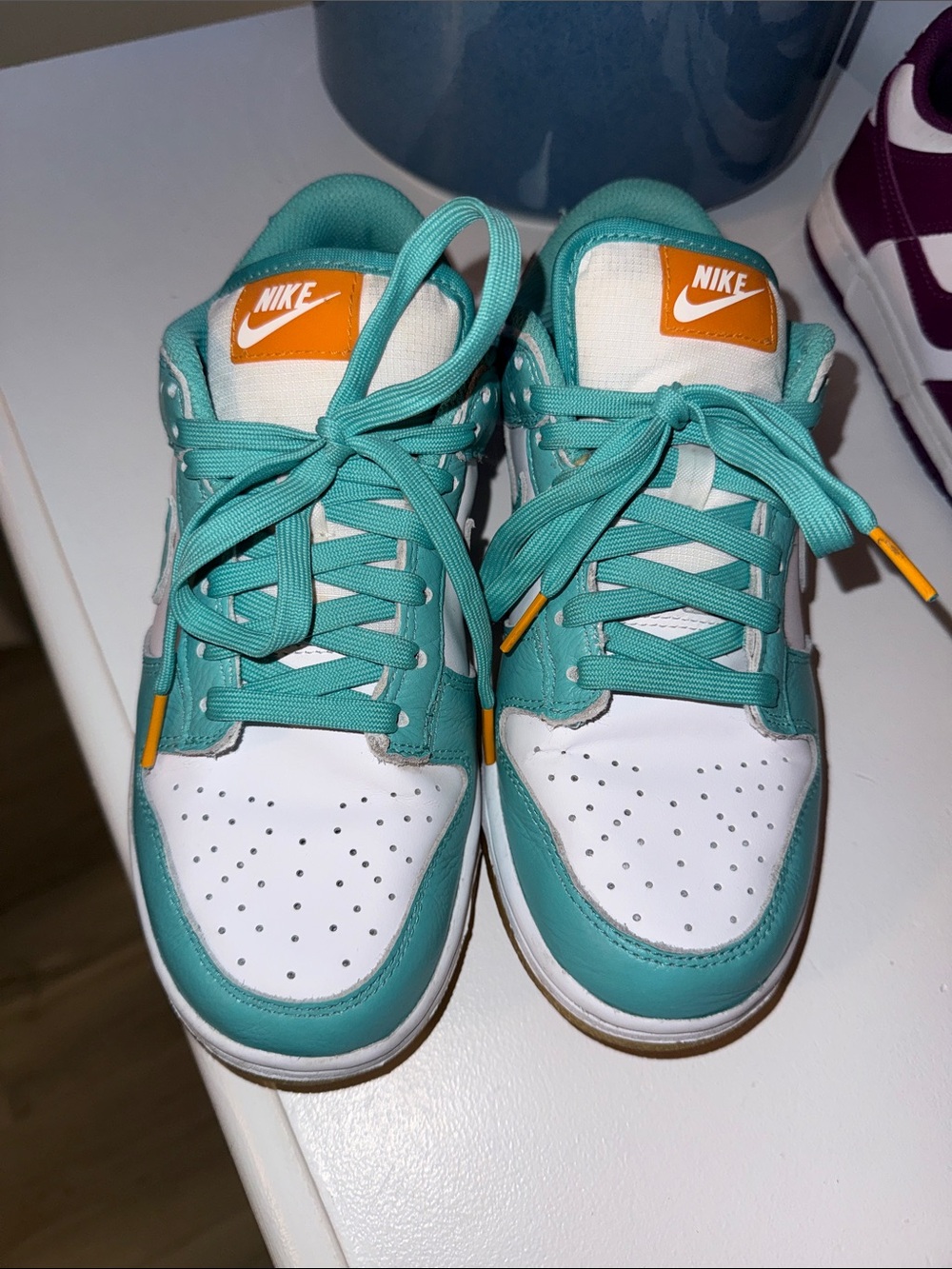 Nike Kids Turquoise, White & Orange Accent Low-Top Sneakers